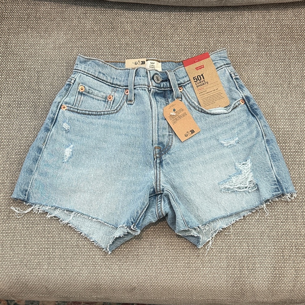 Levi's Light Blue Distressed 501 Denim Cutoff Shorts